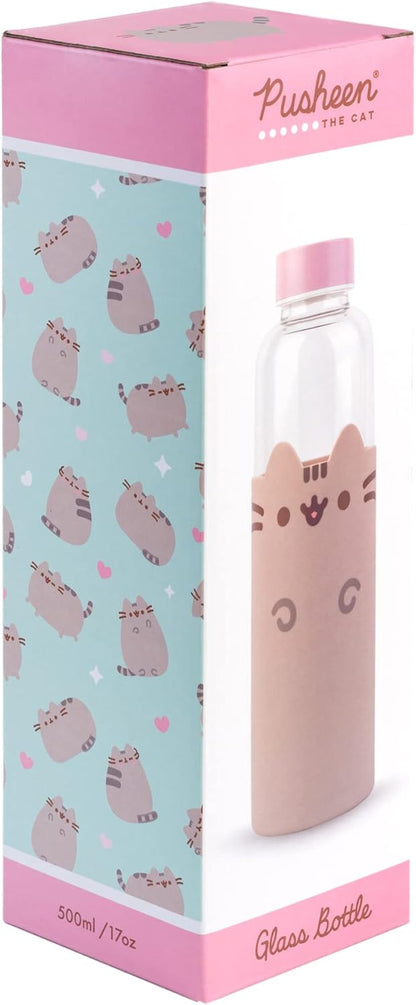 Grupo Erik BDC009 Glazen Waterfles Pusheen - 500 ml Herbruikbare Fles - Glazen Drinkfles met siliconen hoes