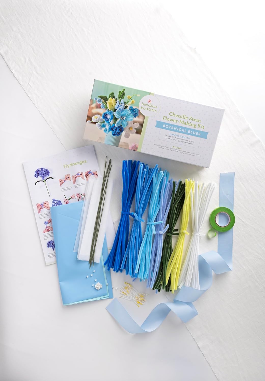 Bendable Blooms Chenille Stem Flower-Making Kit Botanical Blues: Everything You Need to Make a Beautiful Floral Bouquet: Over 140 Chenille Stems with ... Grosgrain Ribbon, and an Instruction Leaflet