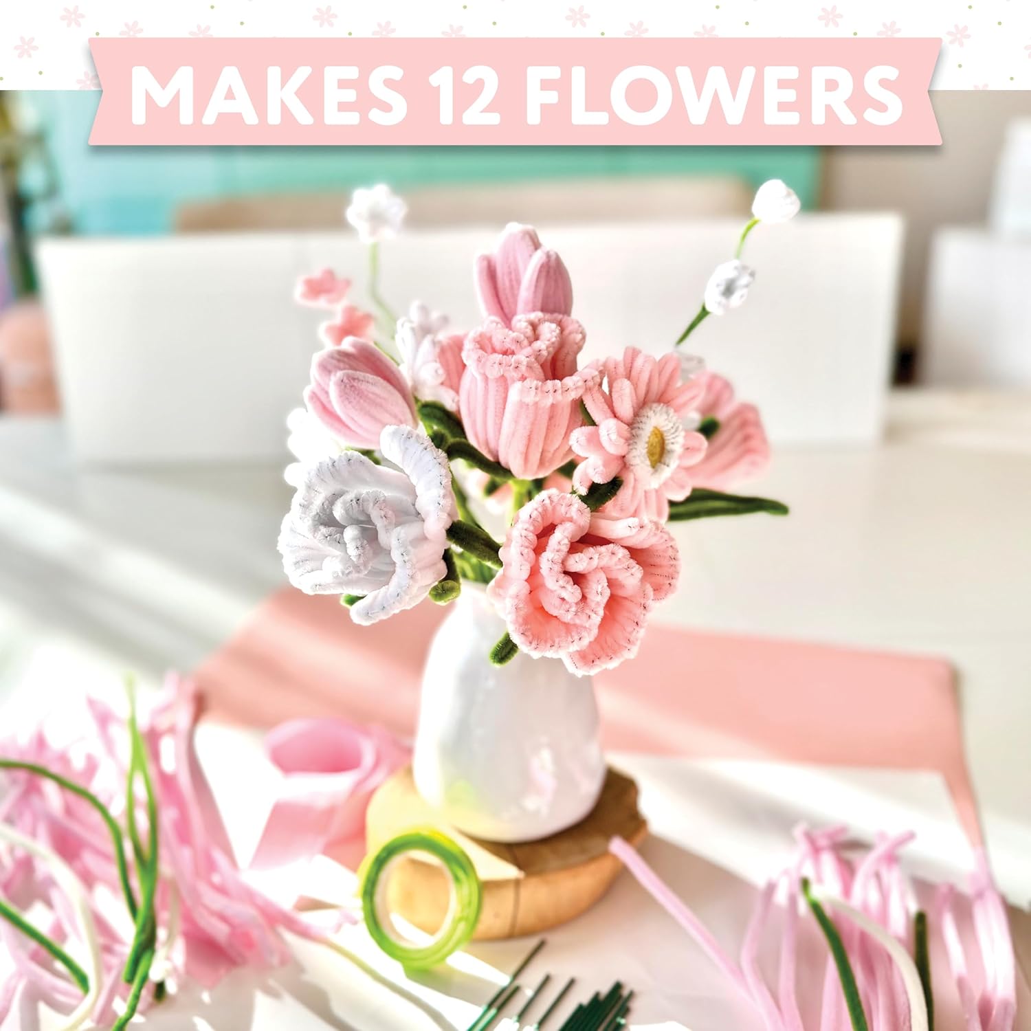 Bendable Blooms Chenille Stem Flower-Making Kit Cottage Garden: Everything You Need to Make a Beautiful Floral Bouquet: Over 150 Chenille Stems with ... Grosgrain Ribbon, and an Instruction Leaflet