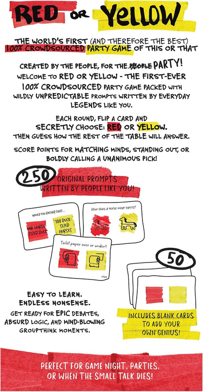 USAopoly Red or Yellow Party Game - Fast-Paced Group Fun, 3-8 Players | A hilarious 15-minute party game for large groups. Great for game nights, teens, and adults. Easy to learn and play!