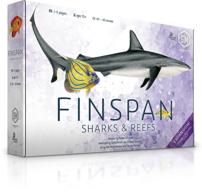 Stonemaier Games | Finspan: Sharks & Reefs | Board Game Expansion | Build a thriving reef with apex predators and unique fish. Expand your ecosystem. 1-5 players | 45-60 mins | Ages 10+