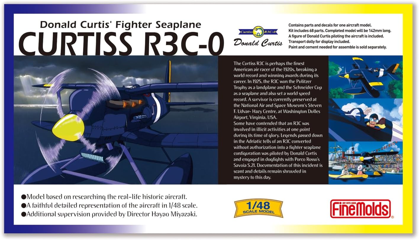 Porco Rosso Model Kit With Figure 1/48 Curtiss R3C-0 Seaplane & Curtis