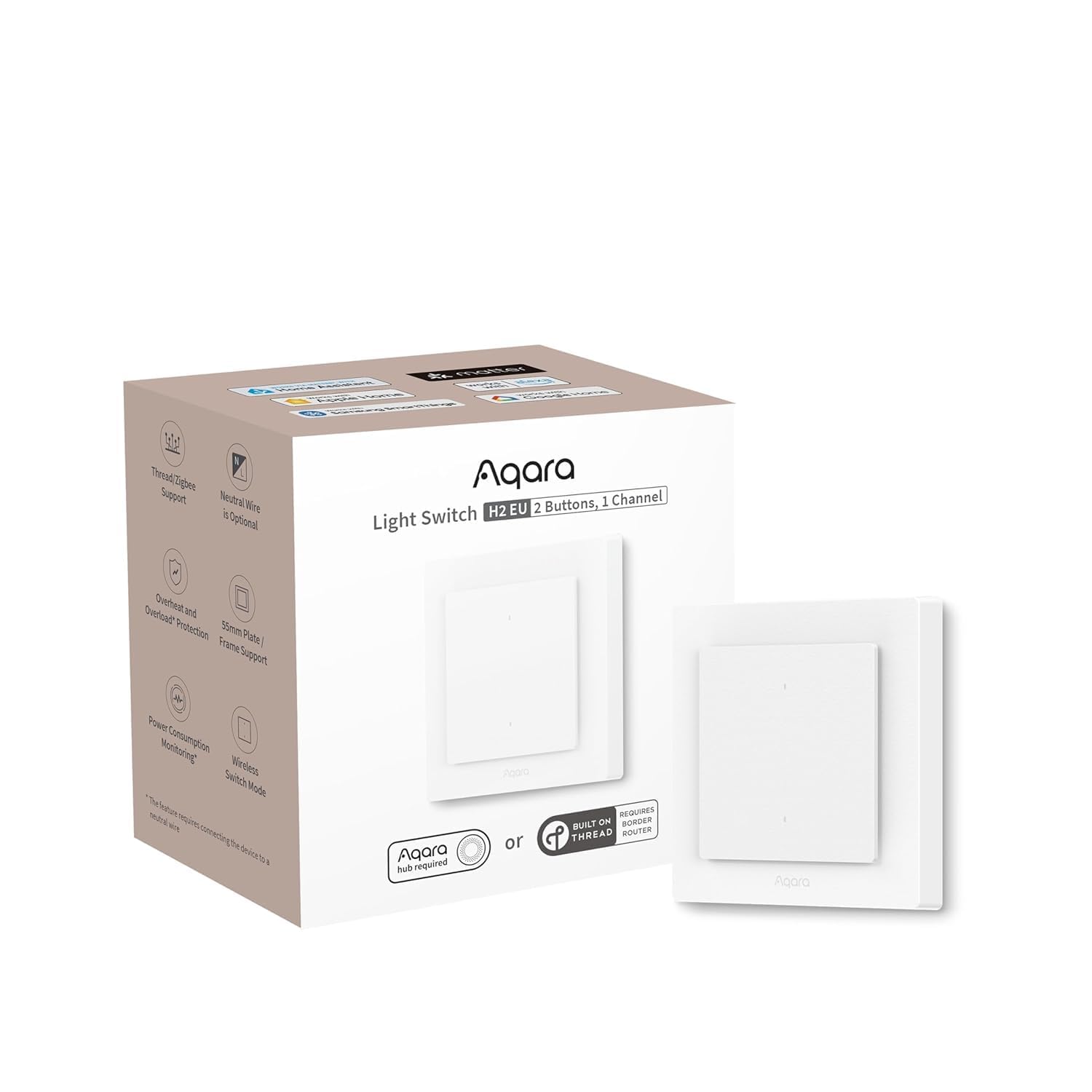 Aqara Light Switch H2 Eu (2 Buttons, 1 Channel)