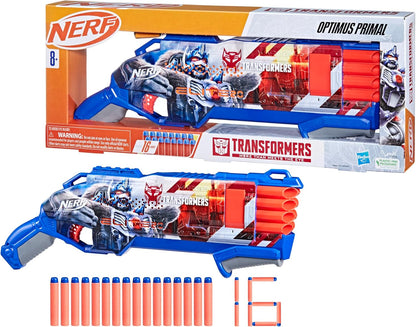 Nerf Transformers Optimus Primal Dart Blaster, 16 Nerf Elite Darts, Gifts for 8 Year Old Boys & Girls & Up