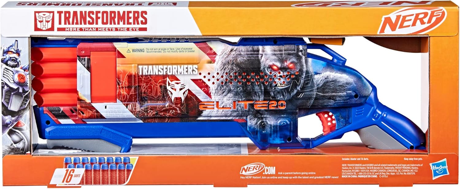 Nerf Transformers Optimus Primal Dart Blaster, 16 Nerf Elite Darts, Gifts for 8 Year Old Boys & Girls & Up