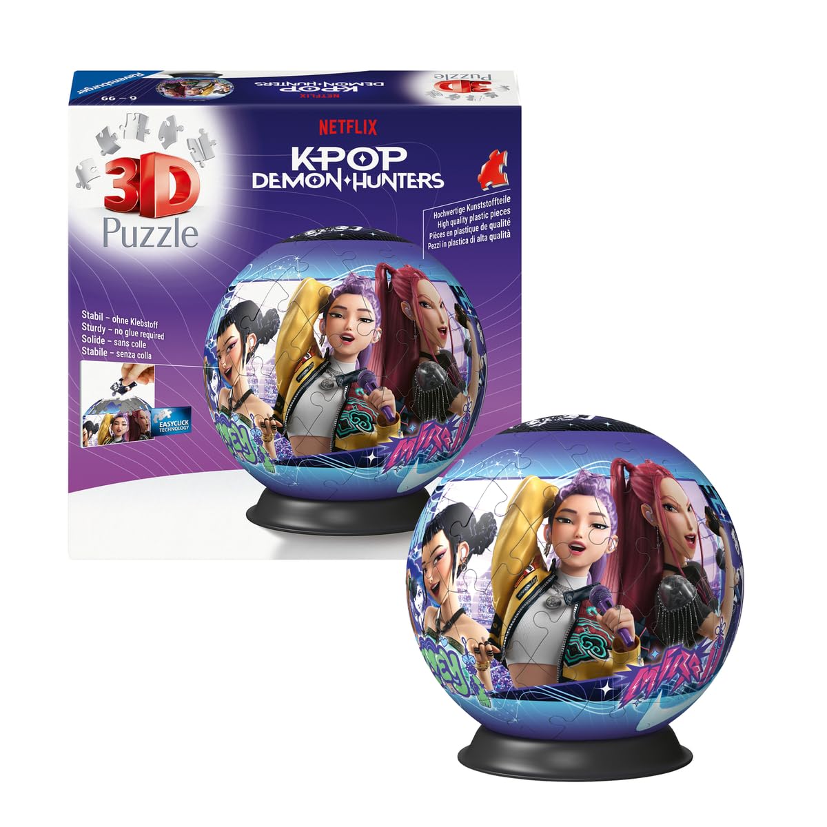Ravensburger 3D Puzzle 12002885 - Puzzle-Ball K-Pop Demon Hunters - Puzzeln in DREI Dimensionen nach Motiv oder Zahlen - für große und kleine Fans von Rumi, Mira und Zoey ab 6 Jahren