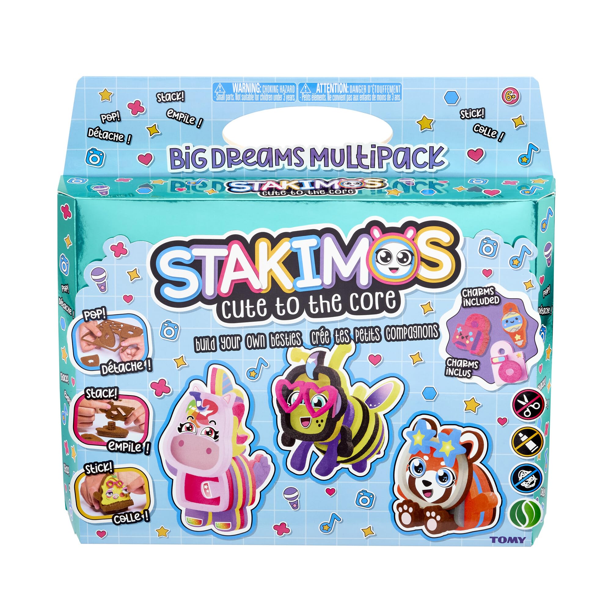 TOMY Stakimos Big Dreams 3 Pack | Kids Craft Set to Build Your Own Adorable 3D Characters from Recycled Polyester Craft Foam | No Glue or Cutting Needed | Craft Kits for Kids Ages 6+ Years