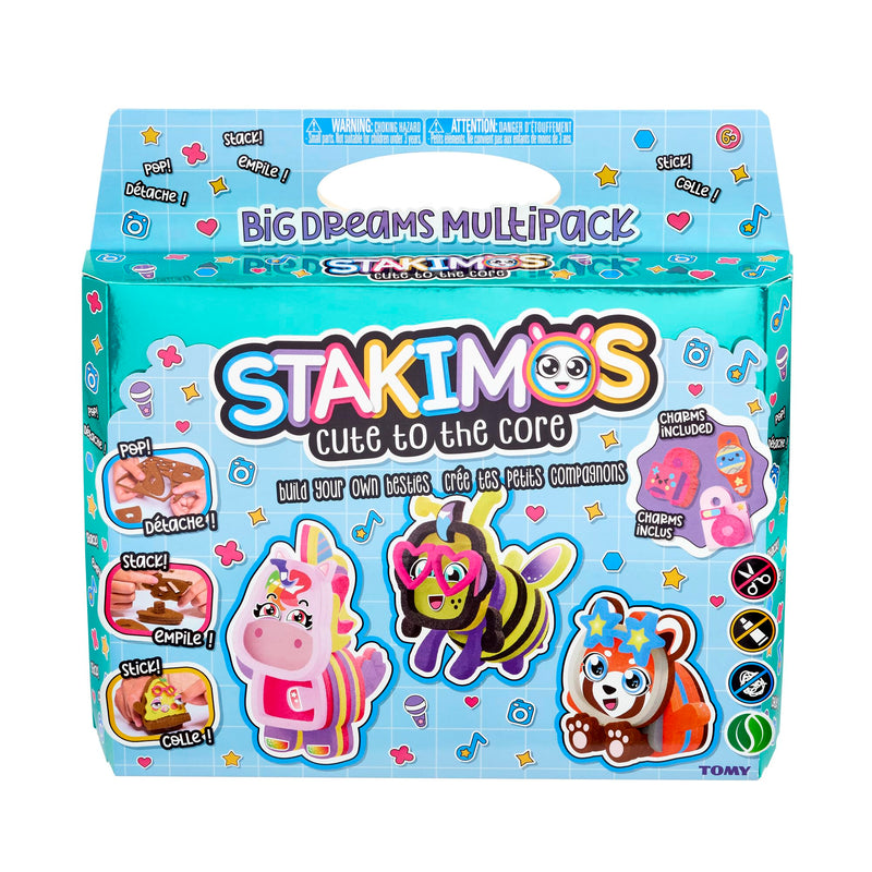 TOMY Stakimos Big Dreams 3 Pack | Kids Craft Set to Build Your Own Adorable 3D Characters from Recycled Polyester Craft Foam | No Glue or Cutting Needed | Craft Kits for Kids Ages 6+ Years