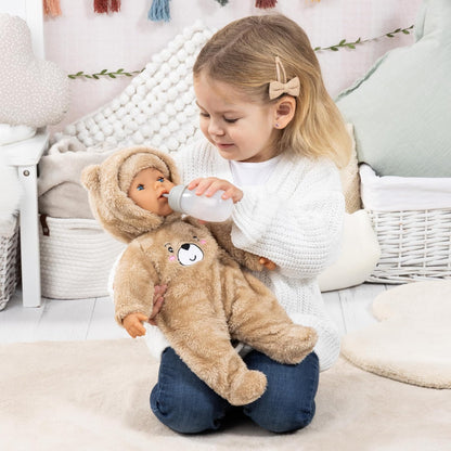 Bayer Design 94230AB Babypop, huilt echte tranen, met slaperige ogen, zacht lichaam, accessoires, 42 cm