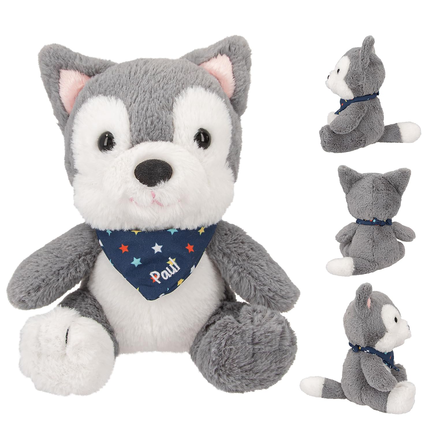 Depesche 12455 Snukis - Knuffel wolf Paul met zachte vacht in grijs en wit, ca. 18 cm hoog knuffel met sjaal