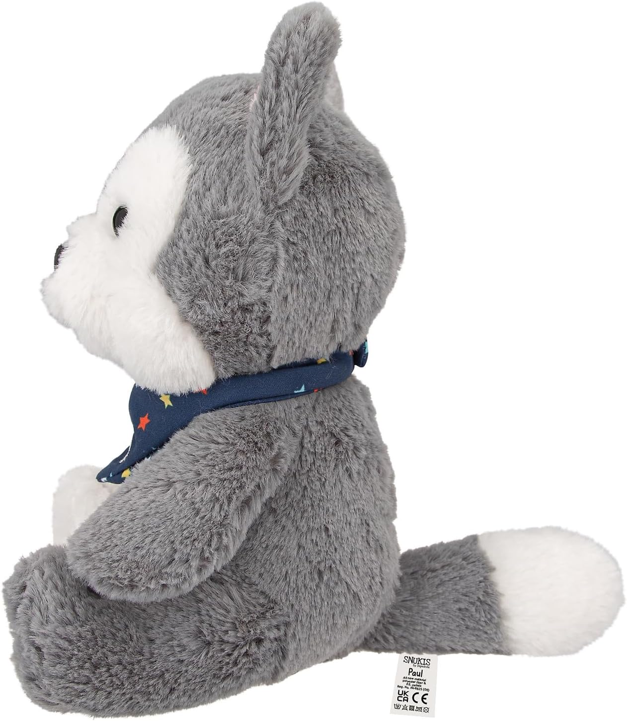 Depesche 12455 Snukis - Knuffel wolf Paul met zachte vacht in grijs en wit, ca. 18 cm hoog knuffel met sjaal