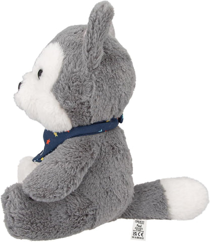 Depesche 12455 Snukis - Knuffel wolf Paul met zachte vacht in grijs en wit, ca. 18 cm hoog knuffel met sjaal