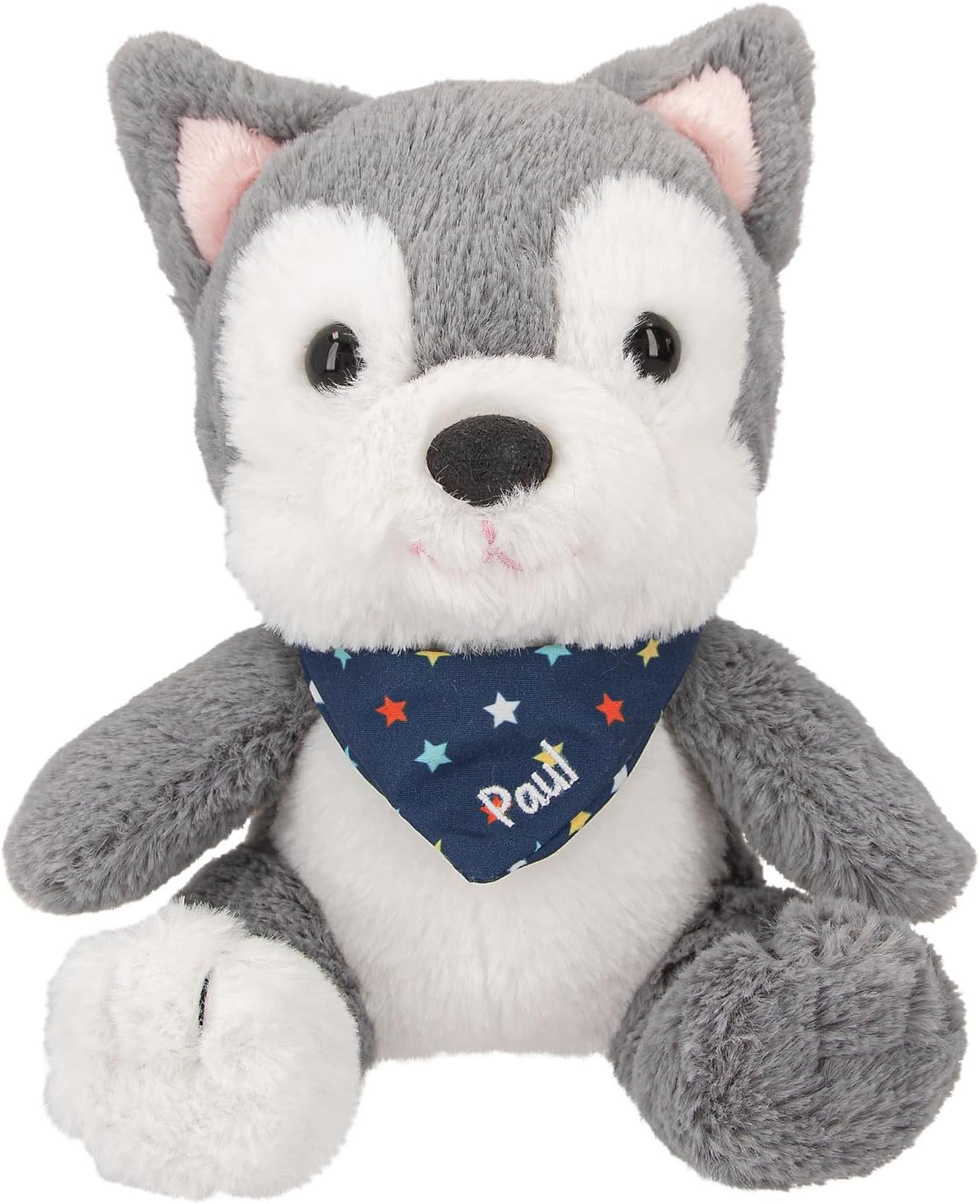Depesche 12455 Snukis - Knuffel wolf Paul met zachte vacht in grijs en wit, ca. 18 cm hoog knuffel met sjaal