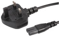 PRO ELEC Figure 8 Power Cable 2m – UK 3 Pin Plug to IEC C7 Mains Lead with 3A Fuse – Black Power Cord for TVs, Games Consoles, Radios, DVD Players & More – PEL00811