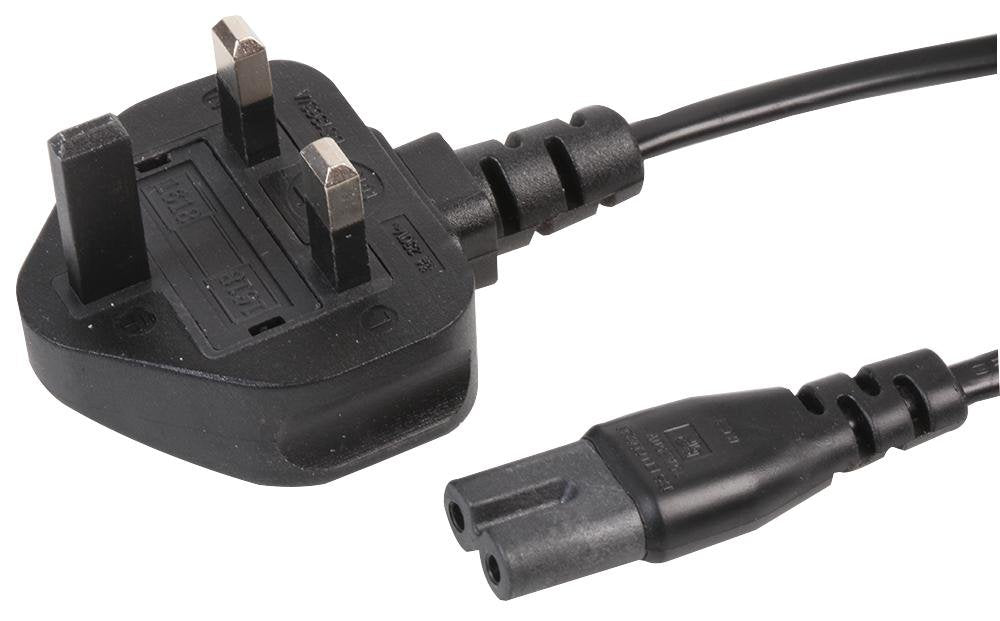PRO ELEC Figure 8 Power Cable 2m – UK 3 Pin Plug to IEC C7 Mains Lead with 3A Fuse – Black Power Cord for TVs, Games Consoles, Radios, DVD Players & More – PEL00811