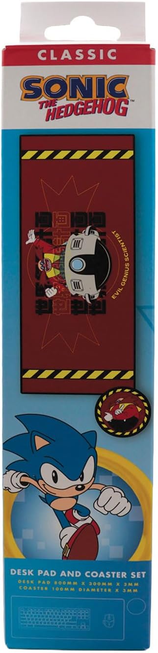 Sonic the Hedgehog Dr. Eggman - Sottomano da scrivania e sottobicchiere ufficiale per videogiochi, 800 x 300 mm, con sottobicchiere abbinato da 100 mm