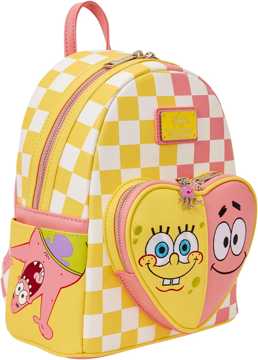 Loungefly Nickelodeon Spongebob Squarepants - Patrick Star - Mini Zaino a Scacchi con Tasca Frontale a Forma di Cuore - Ideale per Bambini e Adulti - Borse da Collezione