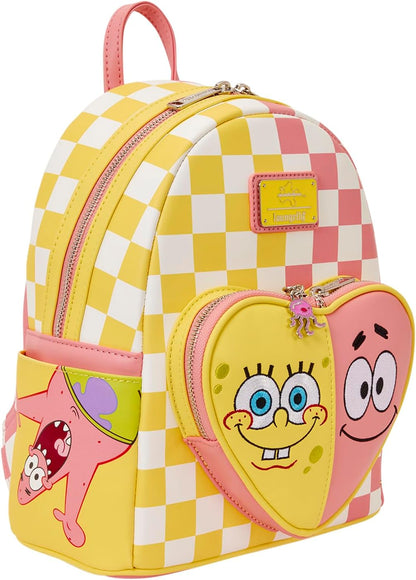 Loungefly Nickelodeon Spongebob Squarepants - Patrick Star - Mini Zaino a Scacchi con Tasca Frontale a Forma di Cuore - Ideale per Bambini e Adulti - Borse da Collezione