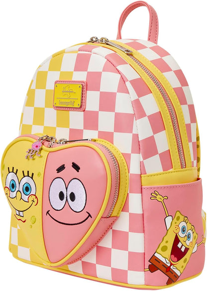 Loungefly Nickelodeon Spongebob Squarepants - Patrick Star - Mini Zaino a Scacchi con Tasca Frontale a Forma di Cuore - Ideale per Bambini e Adulti - Borse da Collezione