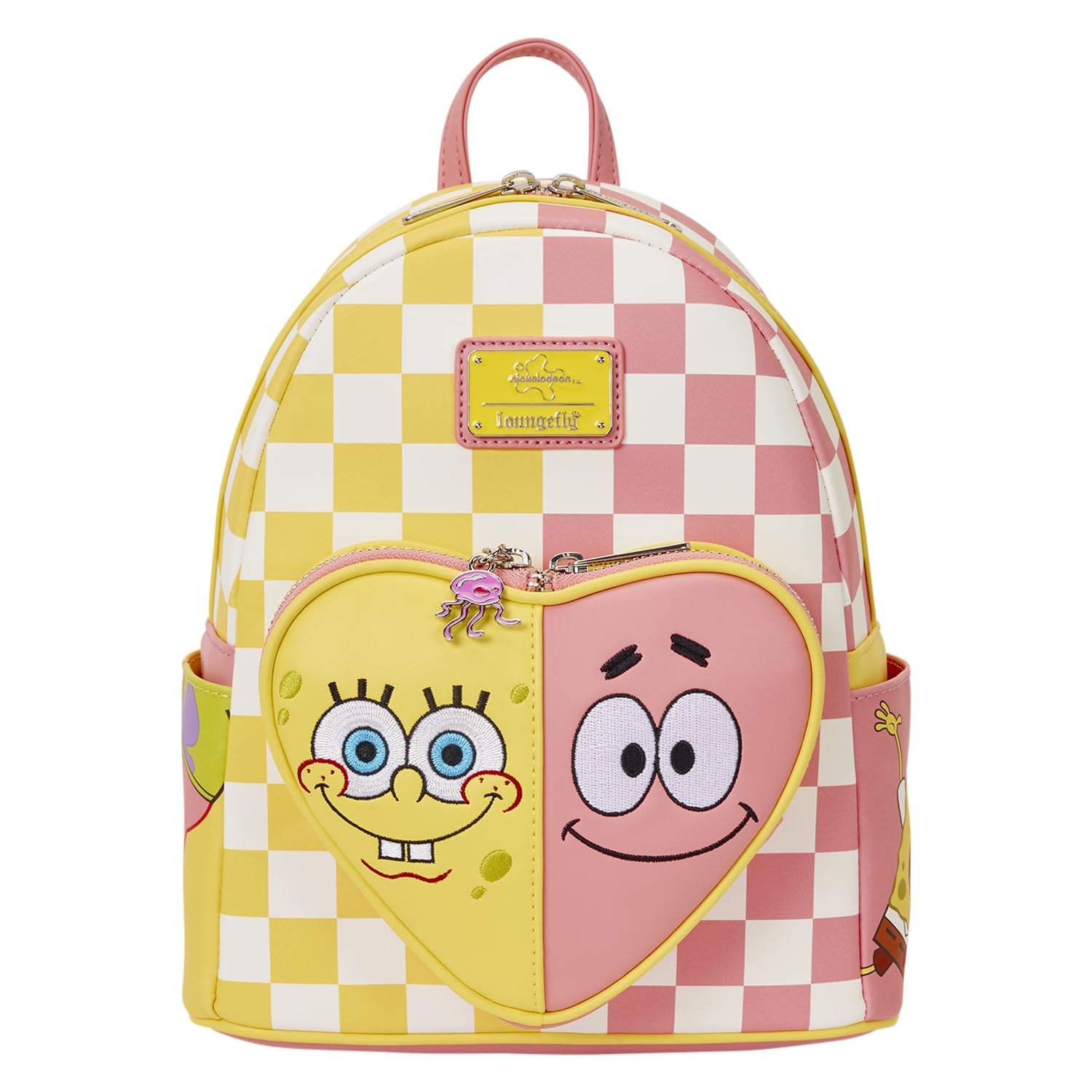 Loungefly Nickelodeon Spongebob Squarepants - Patrick Star - Mini Zaino a Scacchi con Tasca Frontale a Forma di Cuore - Ideale per Bambini e Adulti - Borse da Collezione