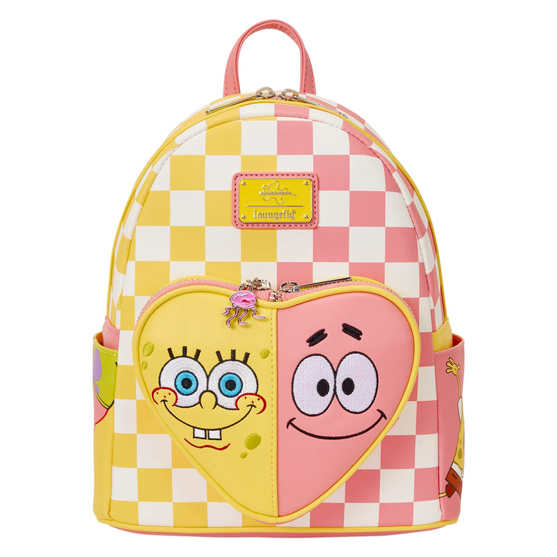 Loungefly Nickelodeon Spongebob Squarepants - Patrick Star - Mini Zaino a Scacchi con Tasca Frontale a Forma di Cuore - Ideale per Bambini e Adulti - Borse da Collezione