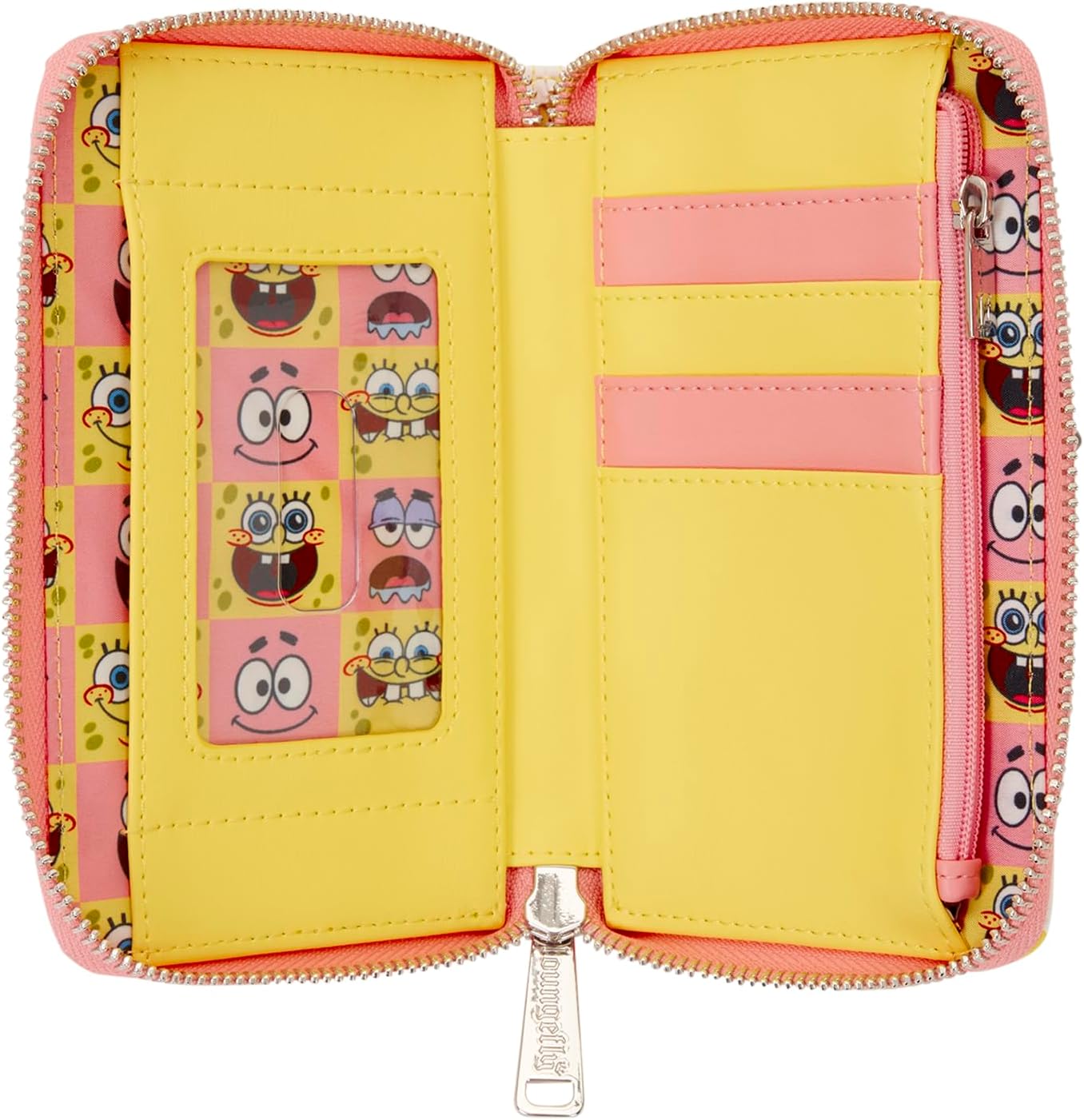 Loungefly Nickelodeon Spongebob Squarepants - Portafoglio con Cerniera a Scacchi in Ecopelle, 4 Scomparti per Carte di Credito, Ideale per Bambini e Adulti