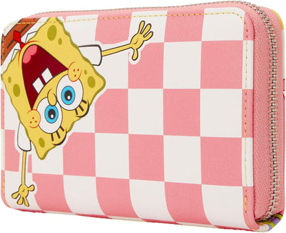 Loungefly Nickelodeon Spongebob Squarepants - Portafoglio con Cerniera a Scacchi in Ecopelle, 4 Scomparti per Carte di Credito, Ideale per Bambini e Adulti