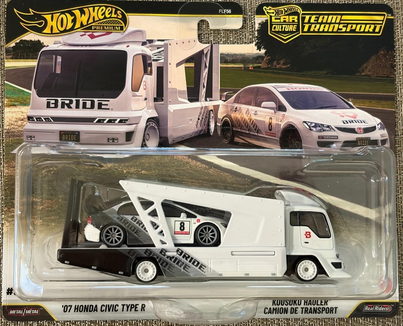 Hot Wheels Premium Car Culture Team Transport Bride '07 Honda Civic Type R with Kousoku Hauler, 2-Piece Set