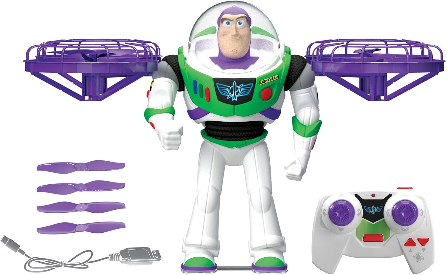 Mattel Disney and Pixar Toy Story 5 Flying RC, Hi-Tech Edition Buzz Lightyear Remote Controlled Electronic Split Wing Space Ranger, JKV53