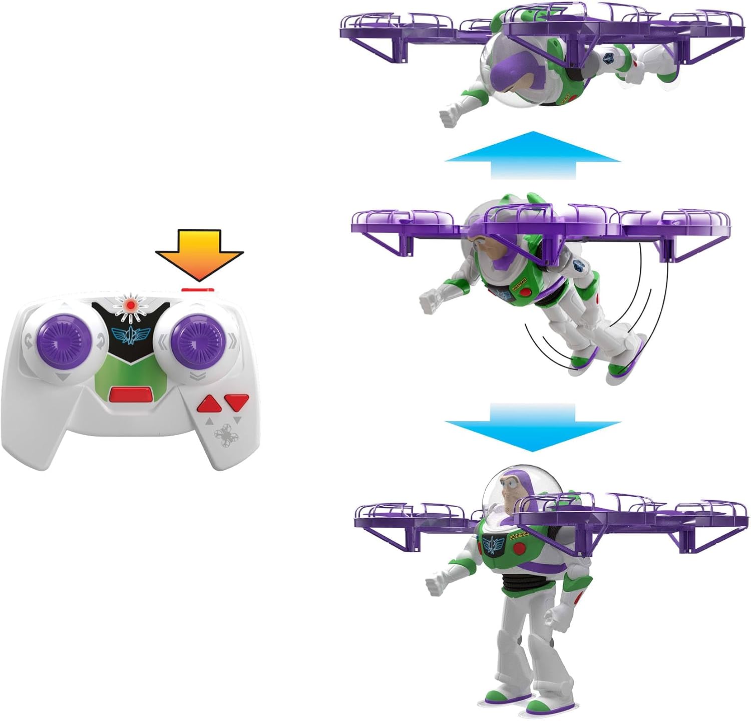 Mattel Disney and Pixar Toy Story 5 Flying RC, Hi-Tech Edition Buzz Lightyear Remote Controlled Electronic Split Wing Space Ranger, JKV53