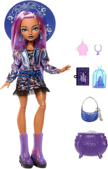 Monster High Doll, Moonspell Magic Layla Stone The Crystal Witch with Cauldron Surprise & Accessories like Potion Bottle & Spellbook, JMB90