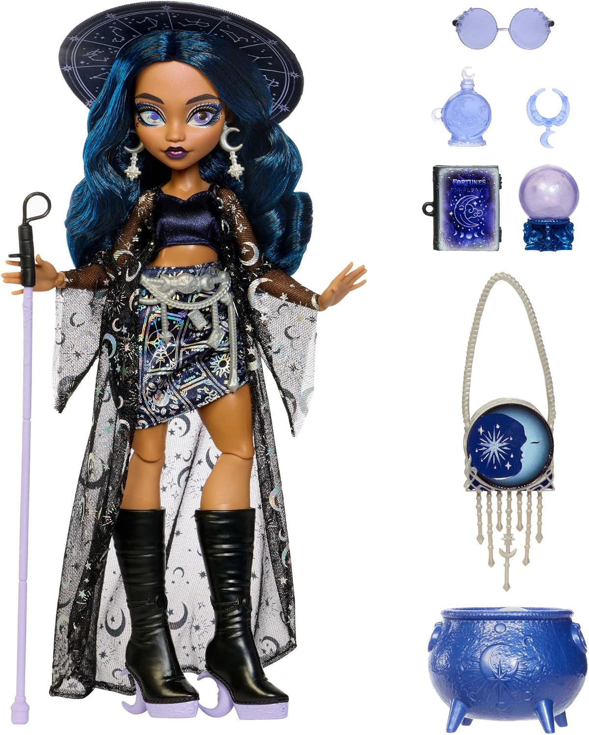 Monster High Doll, Moonspell Magic Claire De Luna The Clairvoyant Witch with Cauldron Surprise & Accessories like Crystal Ball, JMB89