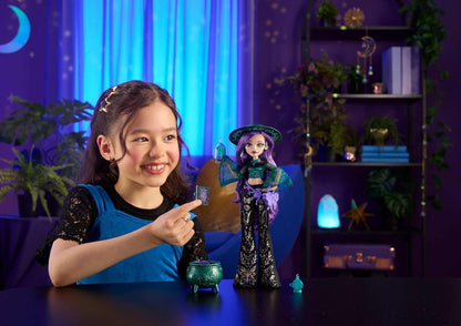 Monster High Doll, Moonspell Magic Willow Thorne The Nature Witch with Hearing Aid, Cauldron Surprise & Accessories like Herb Jar, JMB92
