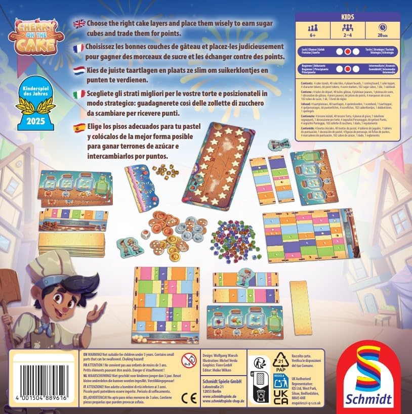 Schmidt Spiele 88961 Cherry on the Cake, Topp die Torte!, multilingual Version UK, F, IT, NL, ES