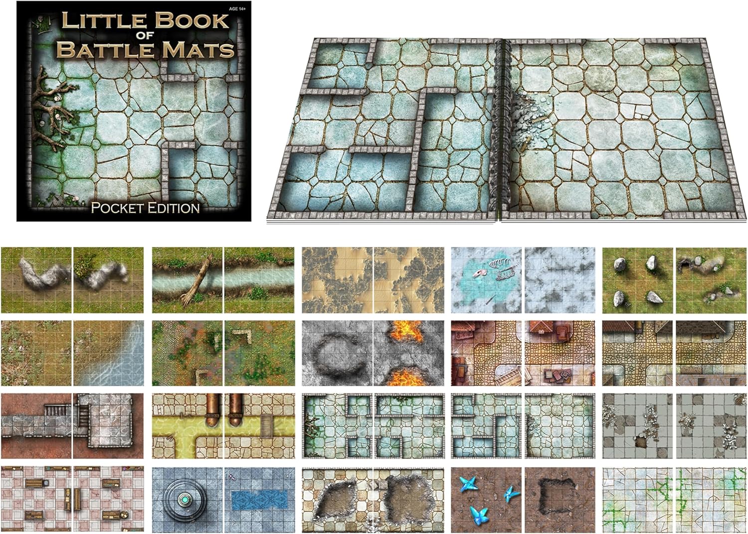 The Little Book of Battle Mats Pocket Edition by Loke | Ages 14+ | Portable 6x6 RPG Map Book for DND & Tabletop Game | Lay Flat Dry Erase Grid Maps for Game Masters | Travel Friendly Encounter Maps