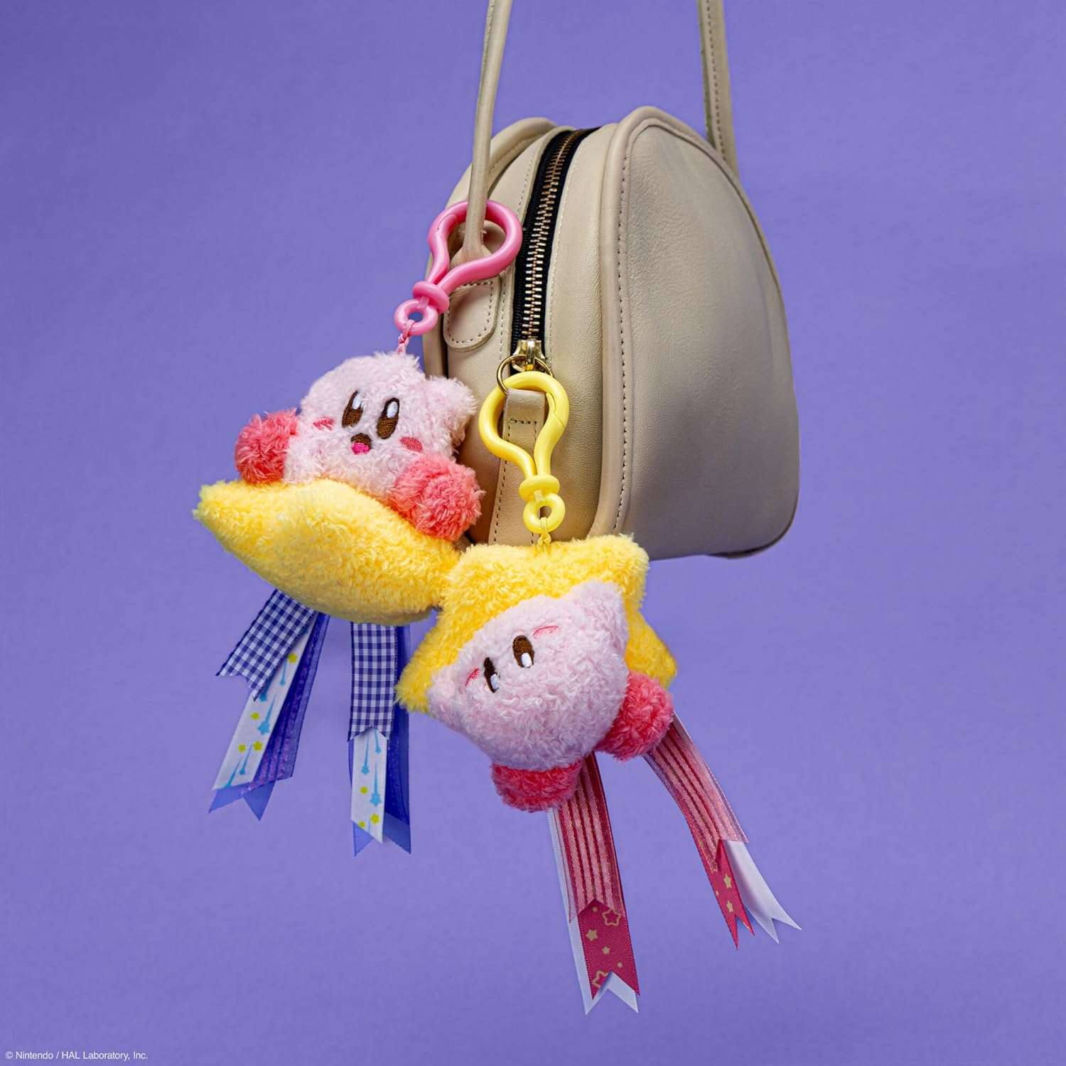 TOMY Mofulatto Kirby & Warp Star Plush Clip-On, Soft Sherpa-Feel Kirby Bag Charm, Kawaii Travel Accessory, Collectible Plush Keychain for Kids and Adults, Clip for Backpack or Purse