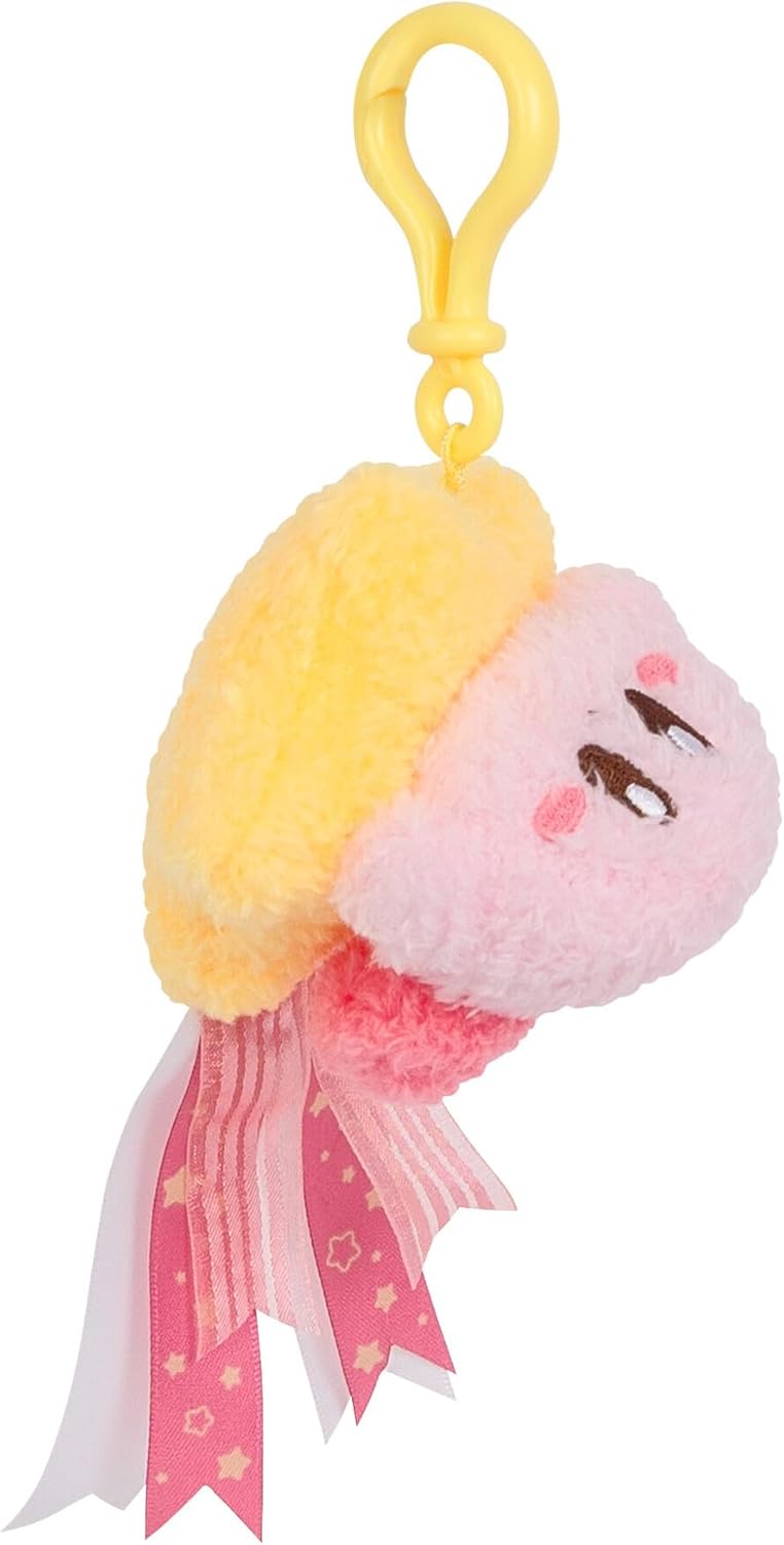 TOMY Mofulatto Kirby & Warp Star Plush Clip-On, Soft Sherpa-Feel Kirby Bag Charm, Kawaii Travel Accessory, Collectible Plush Keychain for Kids and Adults, Clip for Backpack or Purse