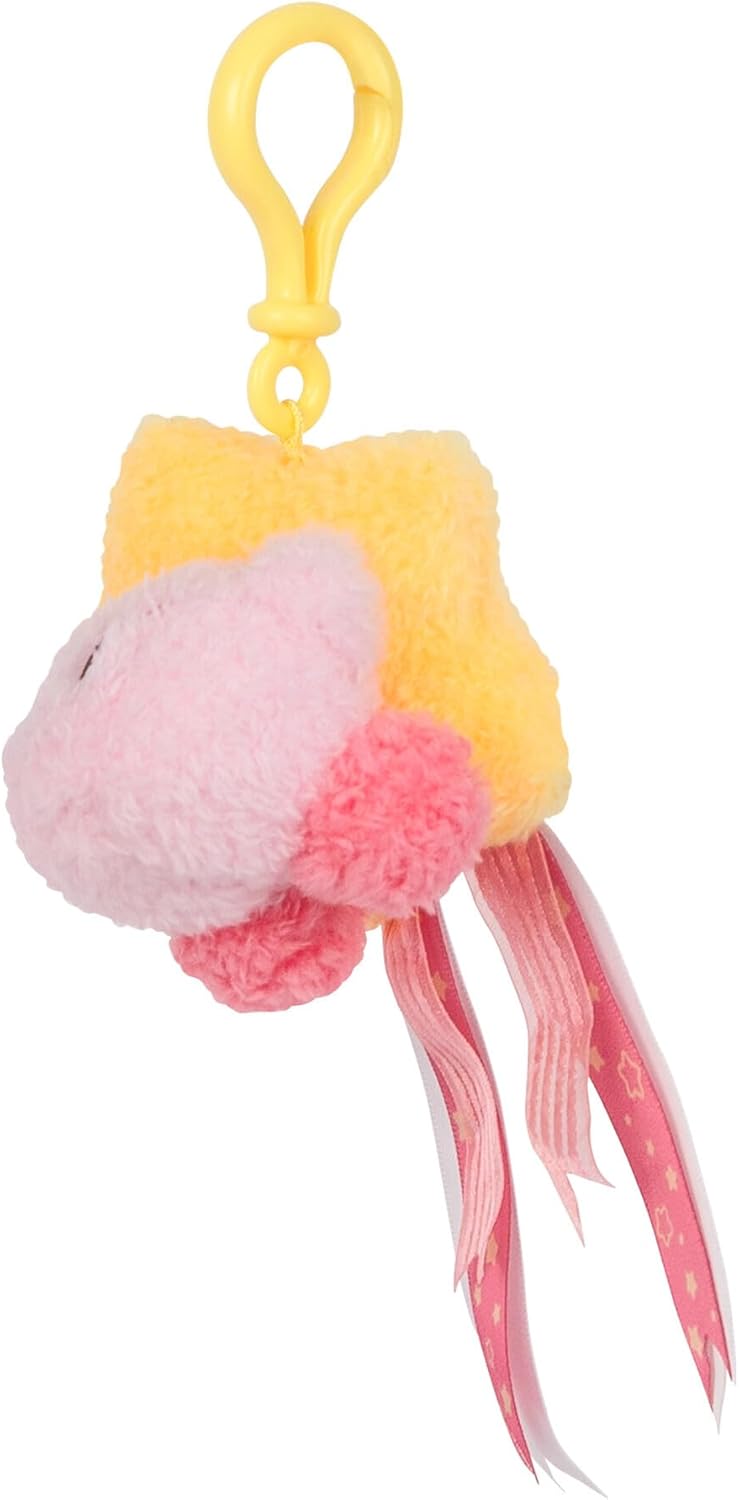 TOMY Mofulatto Kirby & Warp Star Plush Clip-On, Soft Sherpa-Feel Kirby Bag Charm, Kawaii Travel Accessory, Collectible Plush Keychain for Kids and Adults, Clip for Backpack or Purse