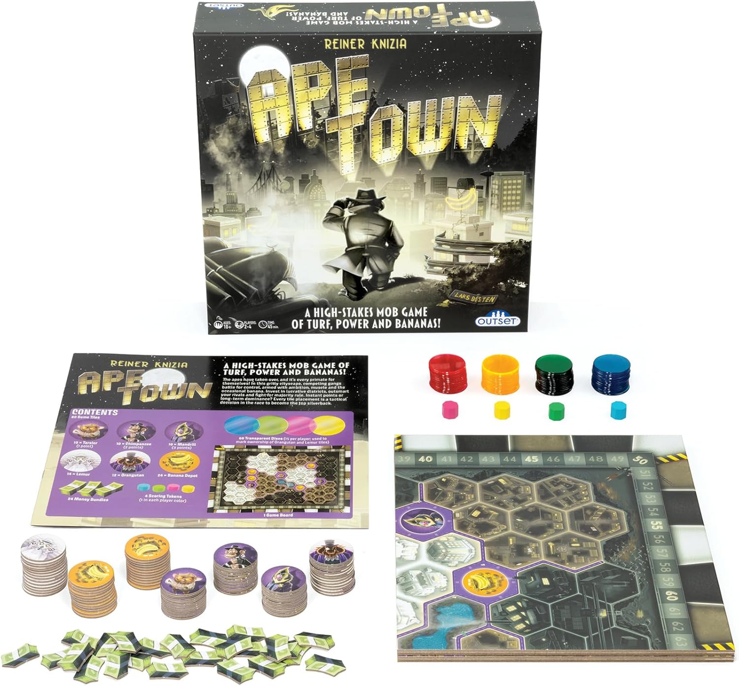 Ape Town by Reiner Knizia – for 2 to 4 Players Ages 10+ – Area Control Tile Laying Board Game