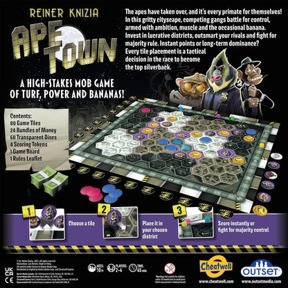 Ape Town by Reiner Knizia – for 2 to 4 Players Ages 10+ – Area Control Tile Laying Board Game