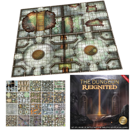 Loke BattleMats | The Dungeon Reignited Set Of 2 Books Of Battle Mats | RPG Accessory, Compatible with Tabletop Role Games, Erasable Cards, 2 Battle Mat Books | 1+ Players