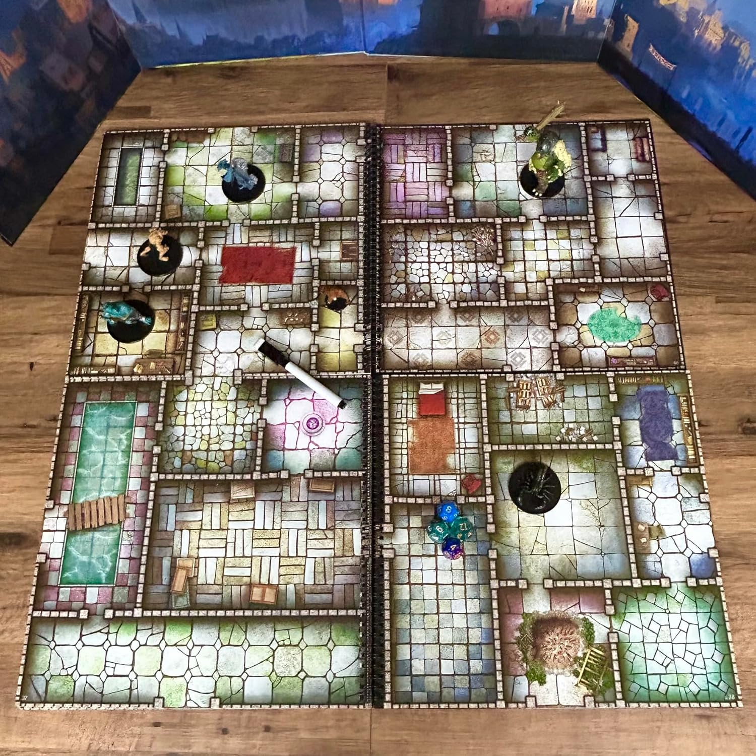 Loke BattleMats | The Dungeon Reignited Set Of 2 Books Of Battle Mats | RPG Accessory, Compatible with Tabletop Role Games, Erasable Cards, 2 Battle Mat Books | 1+ Players