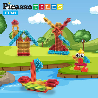 Picasso Speelgoed 41 st Egel Egel Blokken Bouwstenen Bouw Speelgoed Set w/IdeaBook Leren Speelset Geen Magnetische STEM STOOM Educatieve Kit Kind Hersenen Ontwikkeling Voorschoolse Kleuterschool PTB41