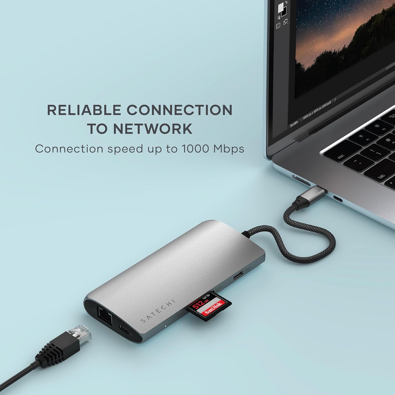 SATECHI 8-in-1 USB-C Hub with Ethernet, HDMI 8K@30Hz, 85W PD Charging, 4x USB-C 10Gbps, Data Transfer and UHS-II SD Card Reader for MacBook Air/Pro/Neo, PC and More – Space Grey V3