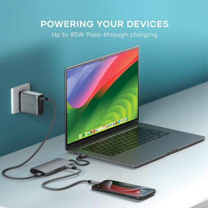 SATECHI 8-in-1 USB-C Hub with Ethernet, HDMI 8K@30Hz, 85W PD Charging, 4x USB-C 10Gbps, Data Transfer and UHS-II SD Card Reader for MacBook Air/Pro/Neo, PC and More – Space Grey V3