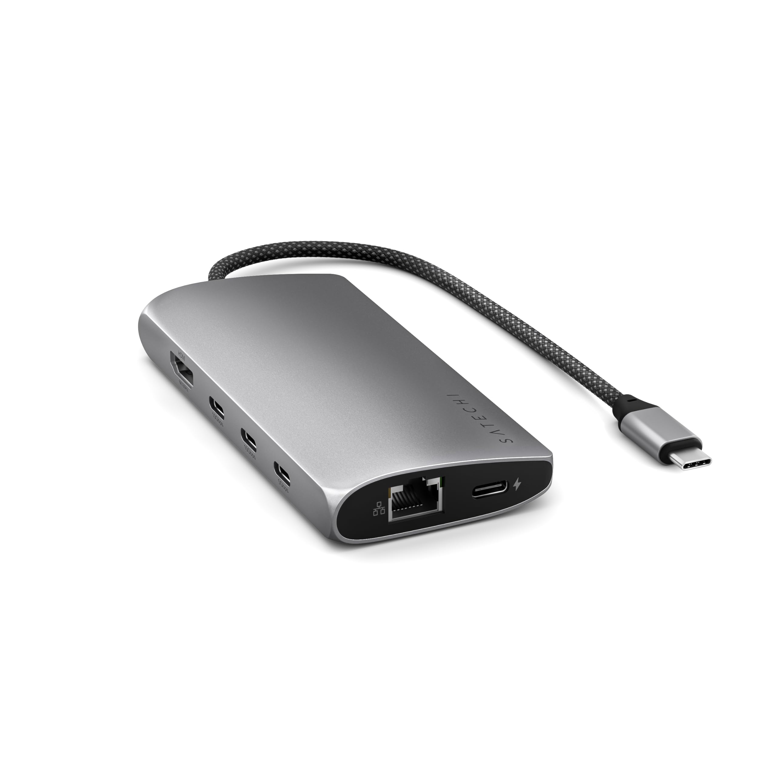 SATECHI 8-in-1 USB-C Hub with Ethernet, HDMI 8K@30Hz, 85W PD Charging, 4x USB-C 10Gbps, Data Transfer and UHS-II SD Card Reader for MacBook Air/Pro/Neo, PC and More – Space Grey V3