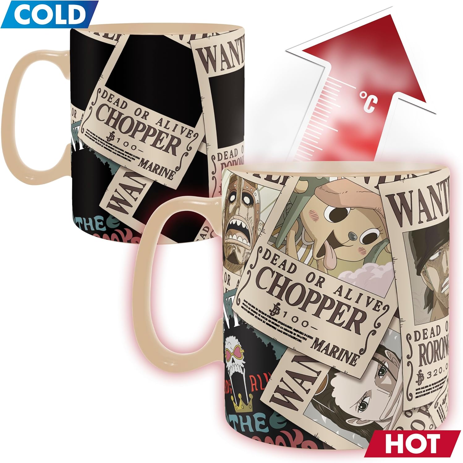 ONE PIECE - Mug Heat Change - 460 ml - Wanted - cardboard box: