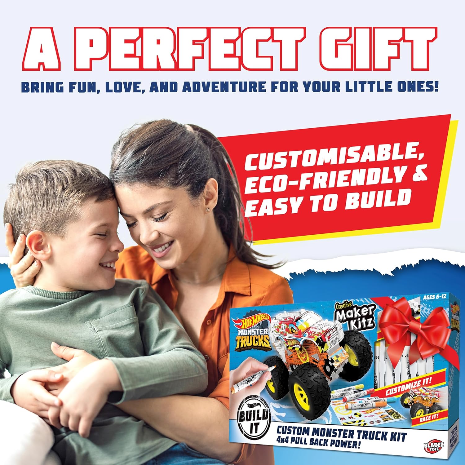 BLADEZ Hot Wheels Toyz Maak je eigen monstertruck - kunstset voor kinderen van 6-12 met markers en stuntramp - Hotwheels Kit om te spelen - Kleursets voor kinderen en STEM-leren - Aanpasbaar en