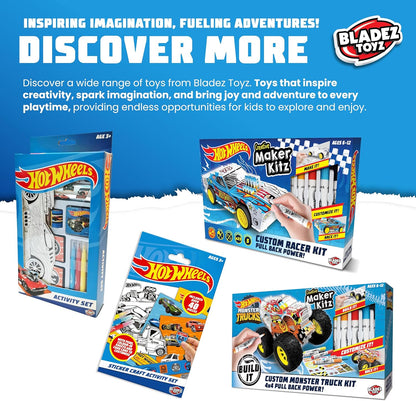 BLADEZ Hot Wheels Toyz Maak je eigen monstertruck - kunstset voor kinderen van 6-12 met markers en stuntramp - Hotwheels Kit om te spelen - Kleursets voor kinderen en STEM-leren - Aanpasbaar en