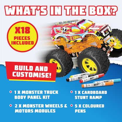 BLADEZ Hot Wheels Toyz Maak je eigen monstertruck - kunstset voor kinderen van 6-12 met markers en stuntramp - Hotwheels Kit om te spelen - Kleursets voor kinderen en STEM-leren - Aanpasbaar en
